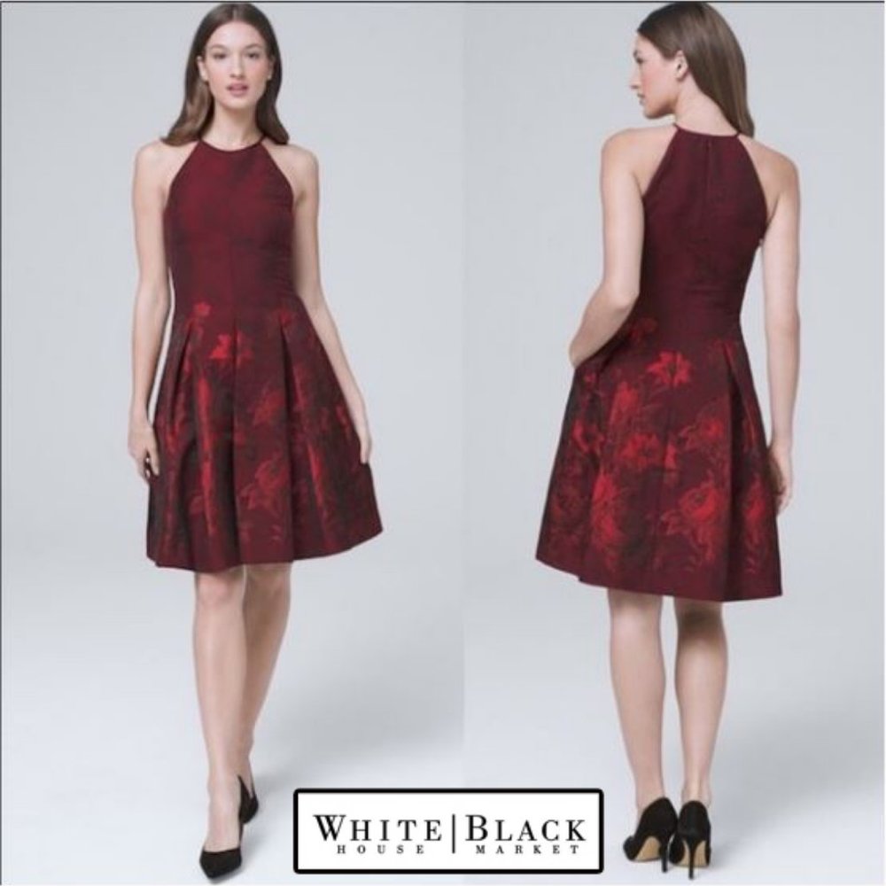NWT White House Black Market Floral Jacquard Fit & Flare Dress Fully Lined Sz 12